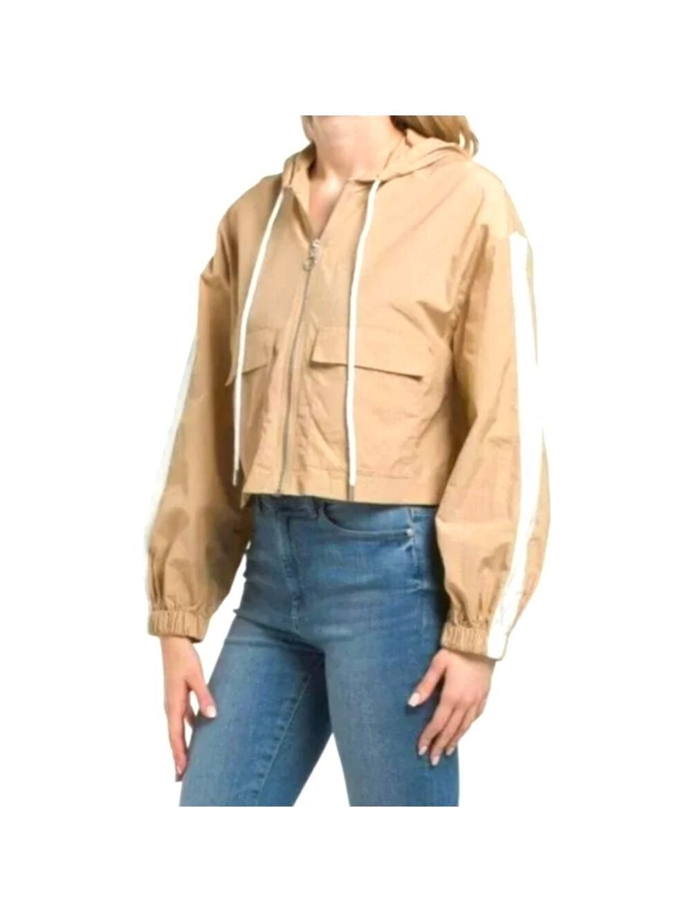ZARA SIZE S ACTIVE ANORAK JACKET TAN SHORT CROPPED TOP GUC - Picture 2 of 14